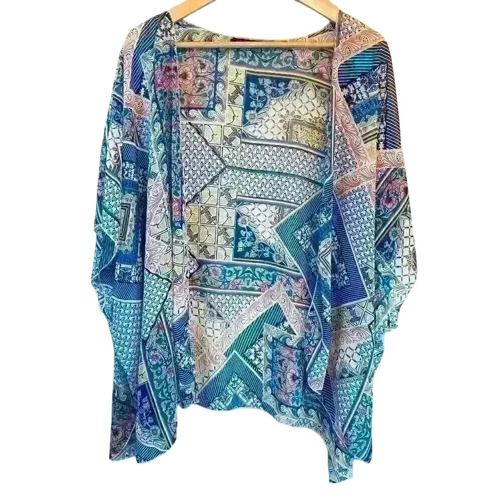 Paper Moon Multicolor Abstract Patchwork Bohemian Kimono Duster M‎ Beachy Gypsy